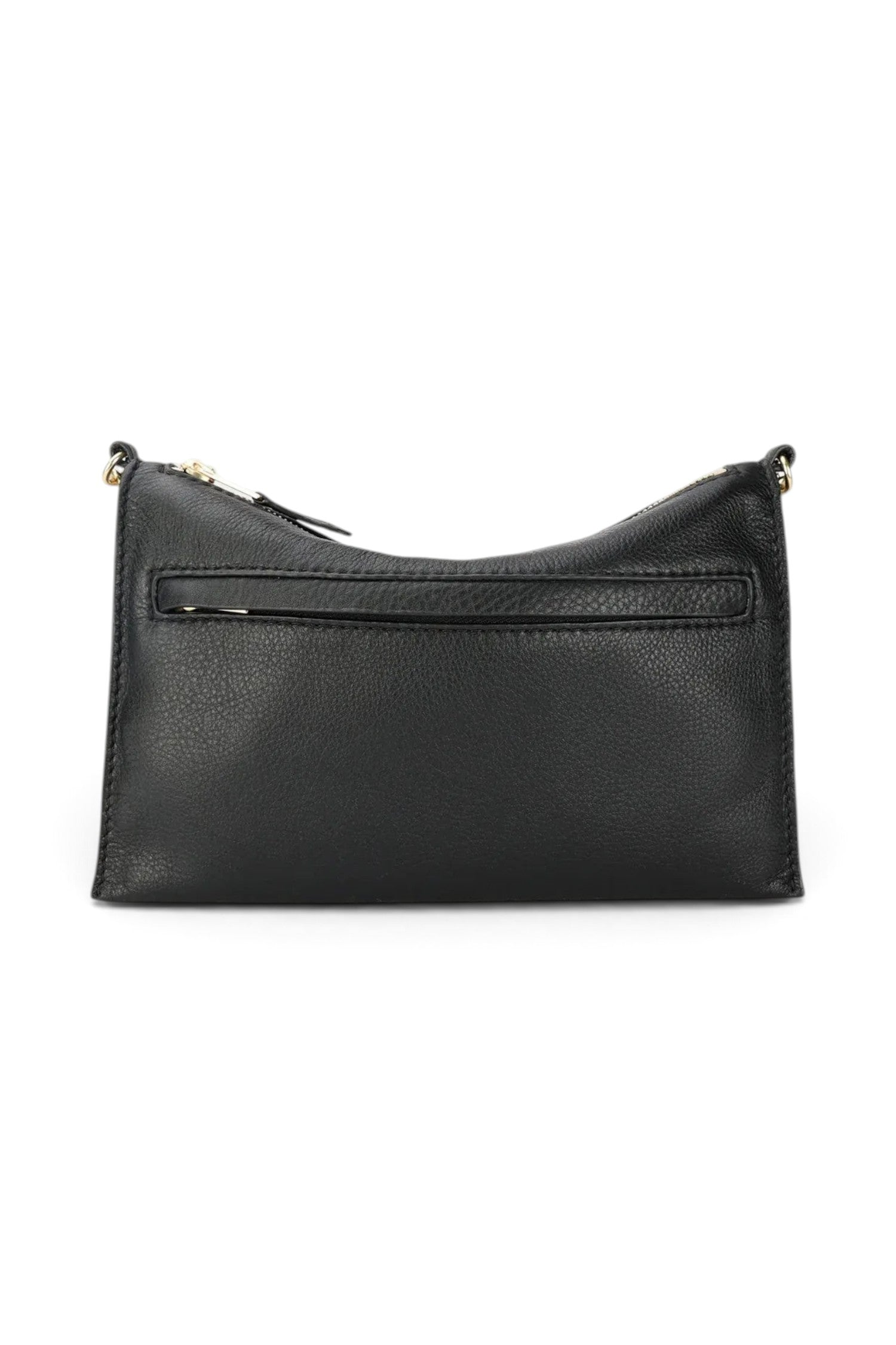ELSHAM BOUTIQUE black calf nappa leather Siamese bag featuring an external back zip pocket and gold hardware