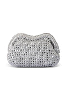 ELSHAM BOUTIQUE Taylor silver metallic crochet clutch with a structured frame closure for evening wear.
