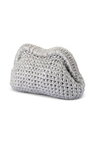 ELSHAM BOUTIQUE Taylor silver metallic crochet clutch bag with a structured frame closure for evening wear.