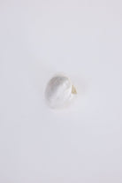 ELSHAM BOUTIQUE Nola Ring: silver statement ring with smooth domed face and brushed texture finish, modern sculptural design.