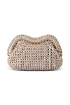 ELSHAM BOUTIQUE Taylor gold metallic crochet clutch bag with a structured frame closure for evening wear.