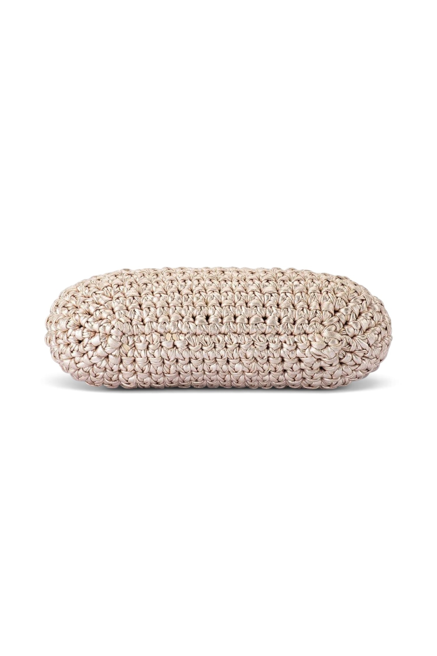 ELSHAM BOUTIQUE Taylor gold metallic crochet clutch bag with a softly structured oval silhouette