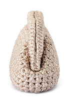 ELSHAM BOUTIQUE Taylor crochet clutch in metallic gold with a structured frame closure and intricate woven texture.