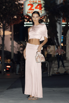 ELSHAM BOUTIQUE Alfie blush floral sequin bag with double ring handles and gold tone hardware. Magnetic closure.