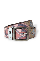 ELSHAM BOUTIQUE Floriana belt, 100% leather with a floral pattern and metallic buckle. Designed in Australia.