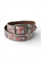 ELSHAM BOUTIQUE Floriana belt, 100% leather with a floral pattern and metallic buckle.