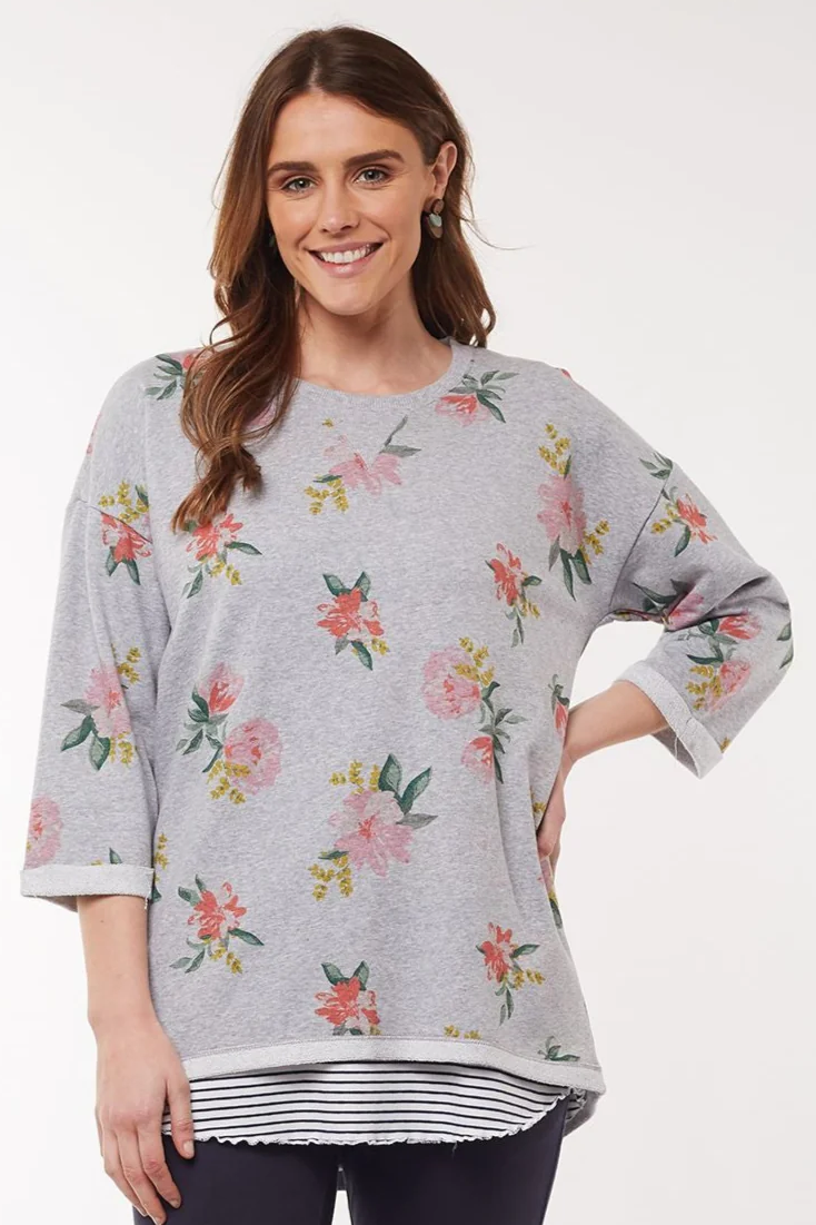 Secret Garden Fleece Crew in Grey Marle Secret Garden Fleece Crew in Grey Marle