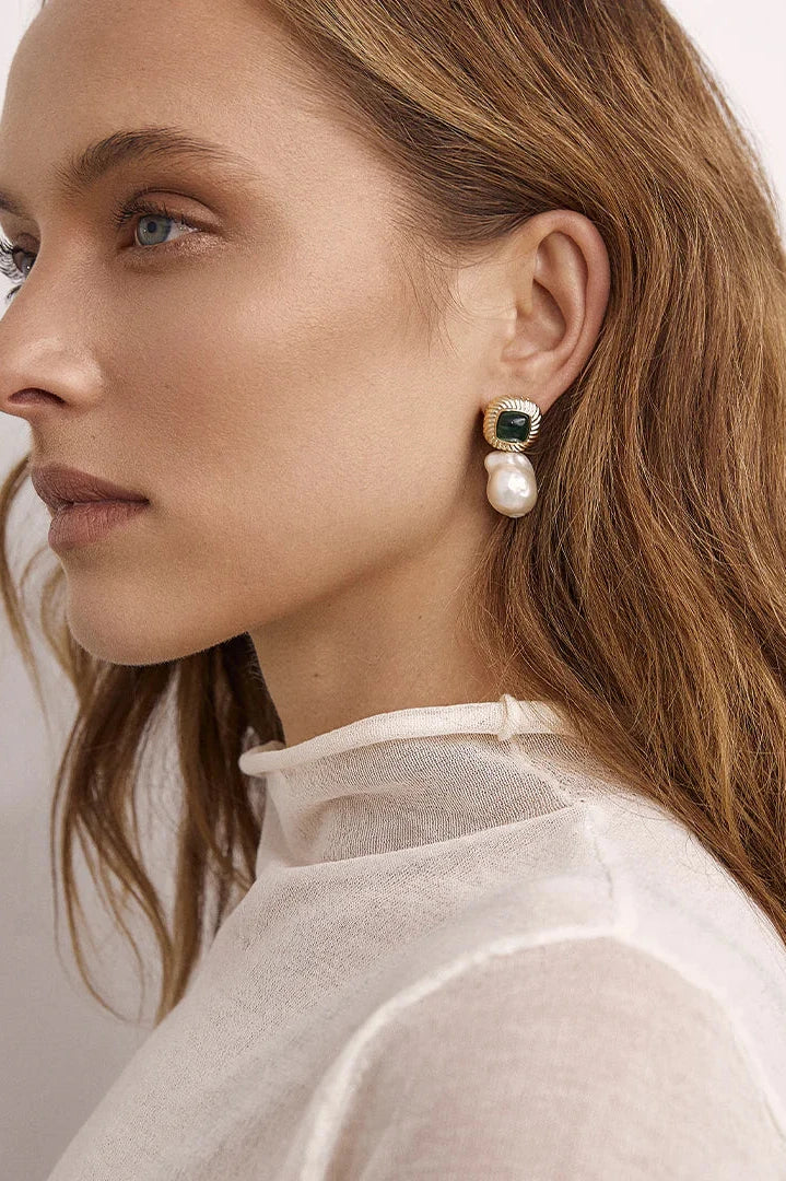 Sally Earrings with Green Cabochons Sally Earrings with Green Cabochons