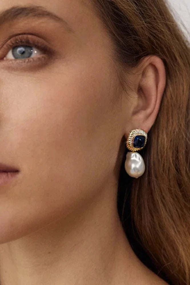 Sally Earrings with Blue Cabochons Sally Earrings with Blue Cabochons