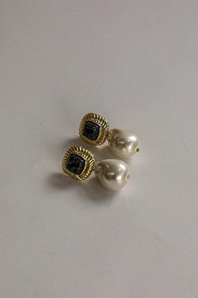 Sally Earrings with Blue Cabochons Sally Earrings with Blue Cabochons