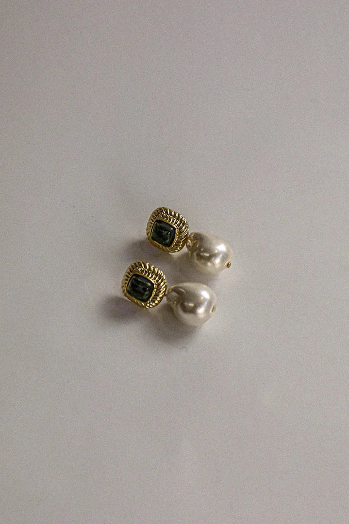 Sally Earrings with Green Cabochons Sally Earrings with Green Cabochons