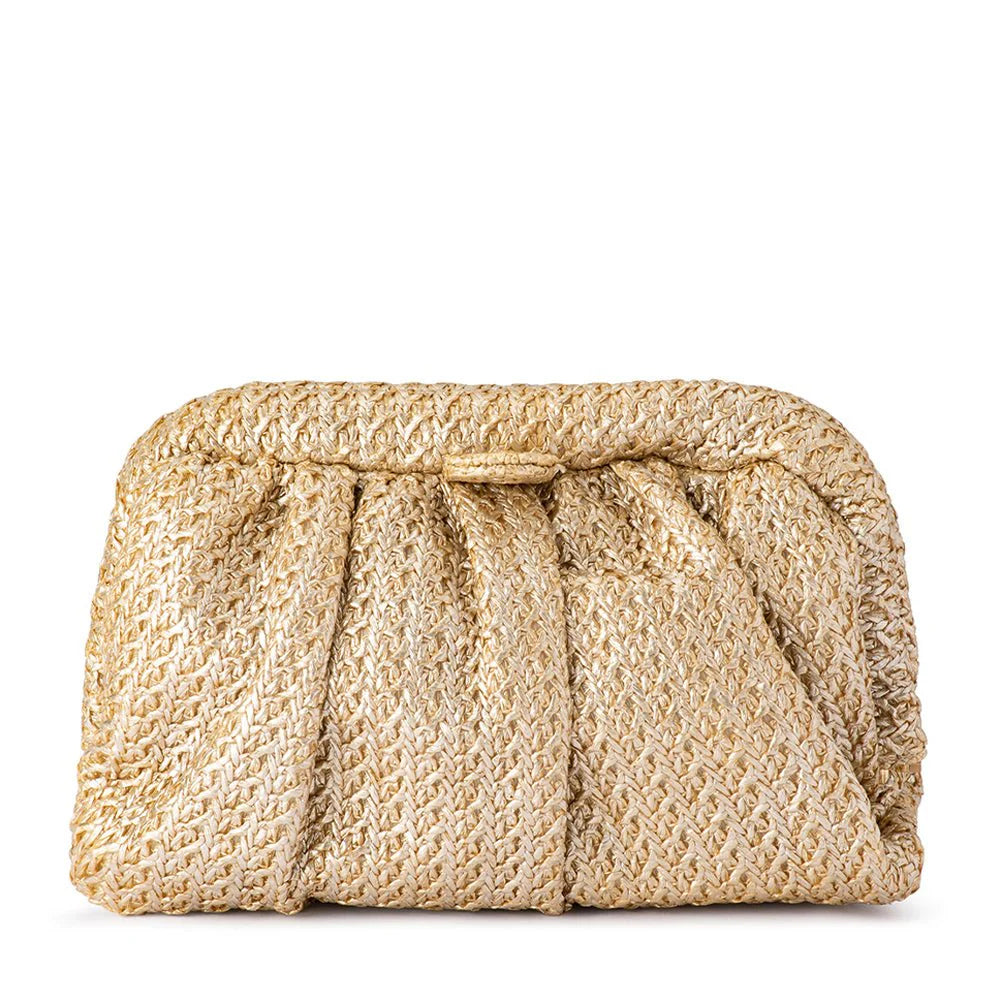 Olga Berg Stevie Pleated Woven Clutch Womens Accessories after five event wear gold clutch raffia straw woven clutch in Silver Secret Girl Stuff