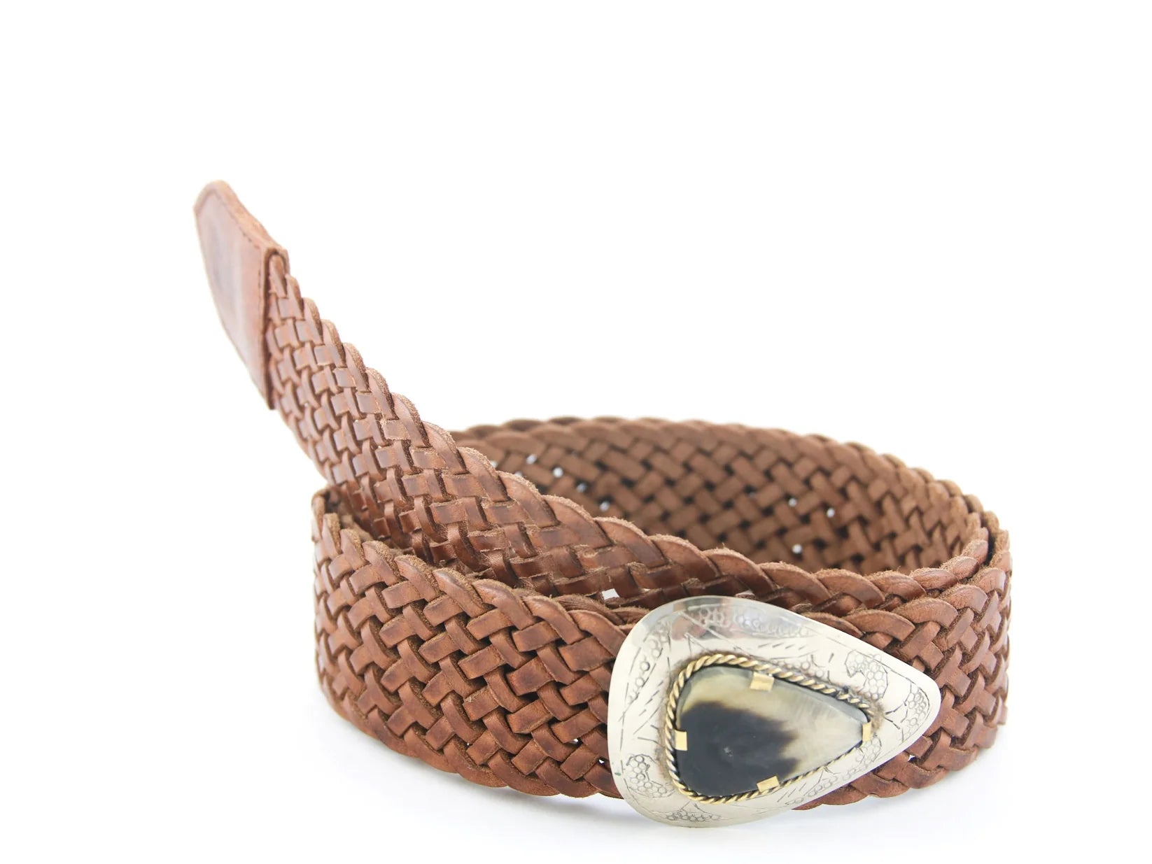 Marakesh Narrow Leather Belt with Bone Teardrop Buckle Marakesh Narrow Leather Belt with Bone Teardrop Buckle