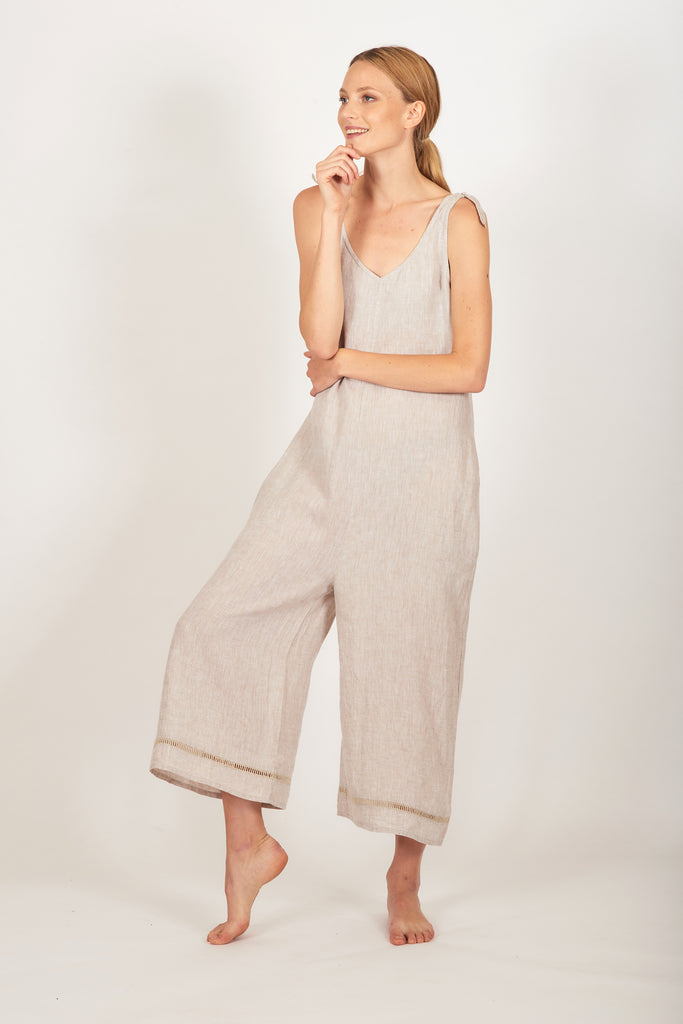 Alessandra Aviator Linen Jumpsuit Floral - Thyme Clothing