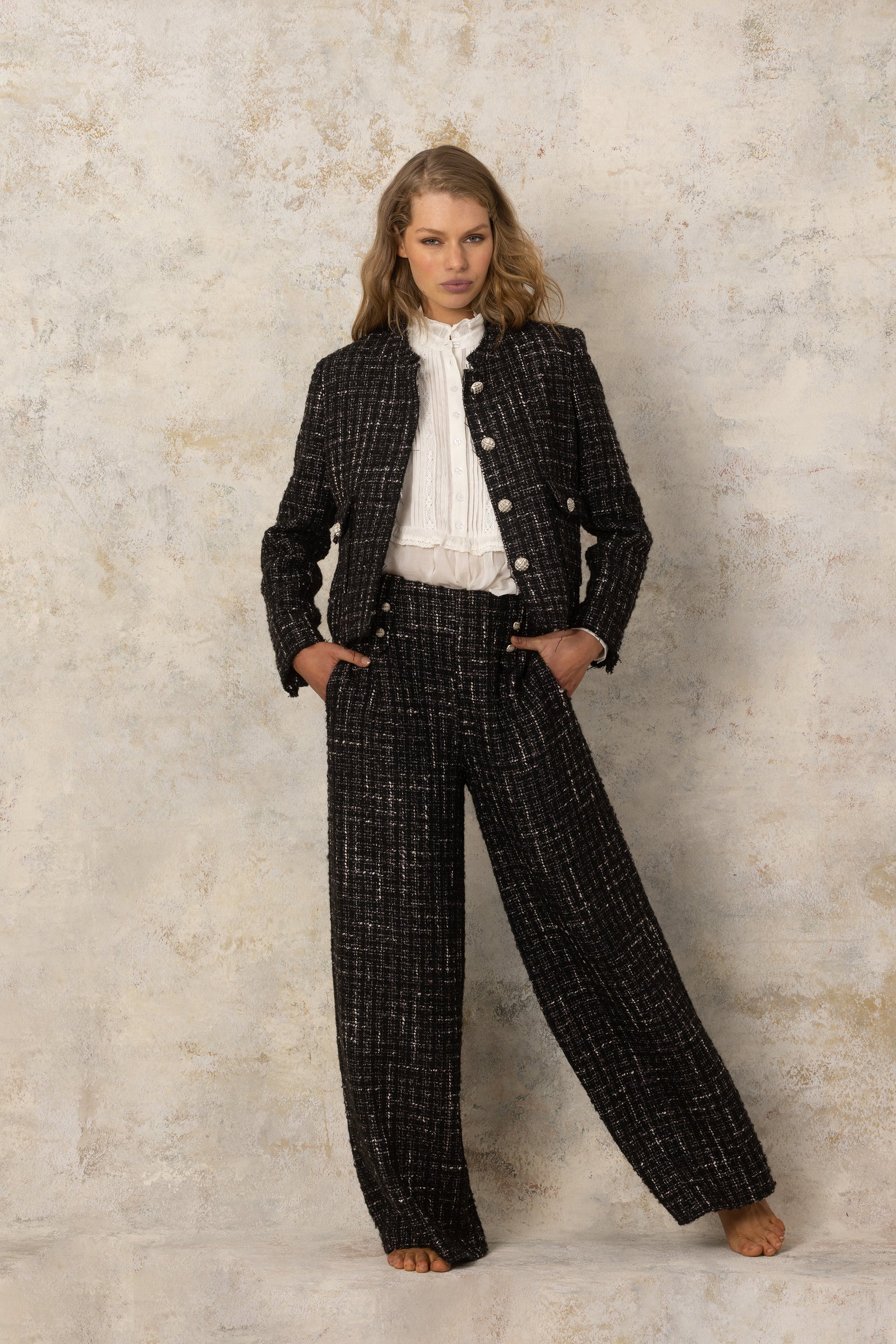 Claudia Crop Jacket Black with Silver Thread Claudia Crop Jacket Black with Silver Thread