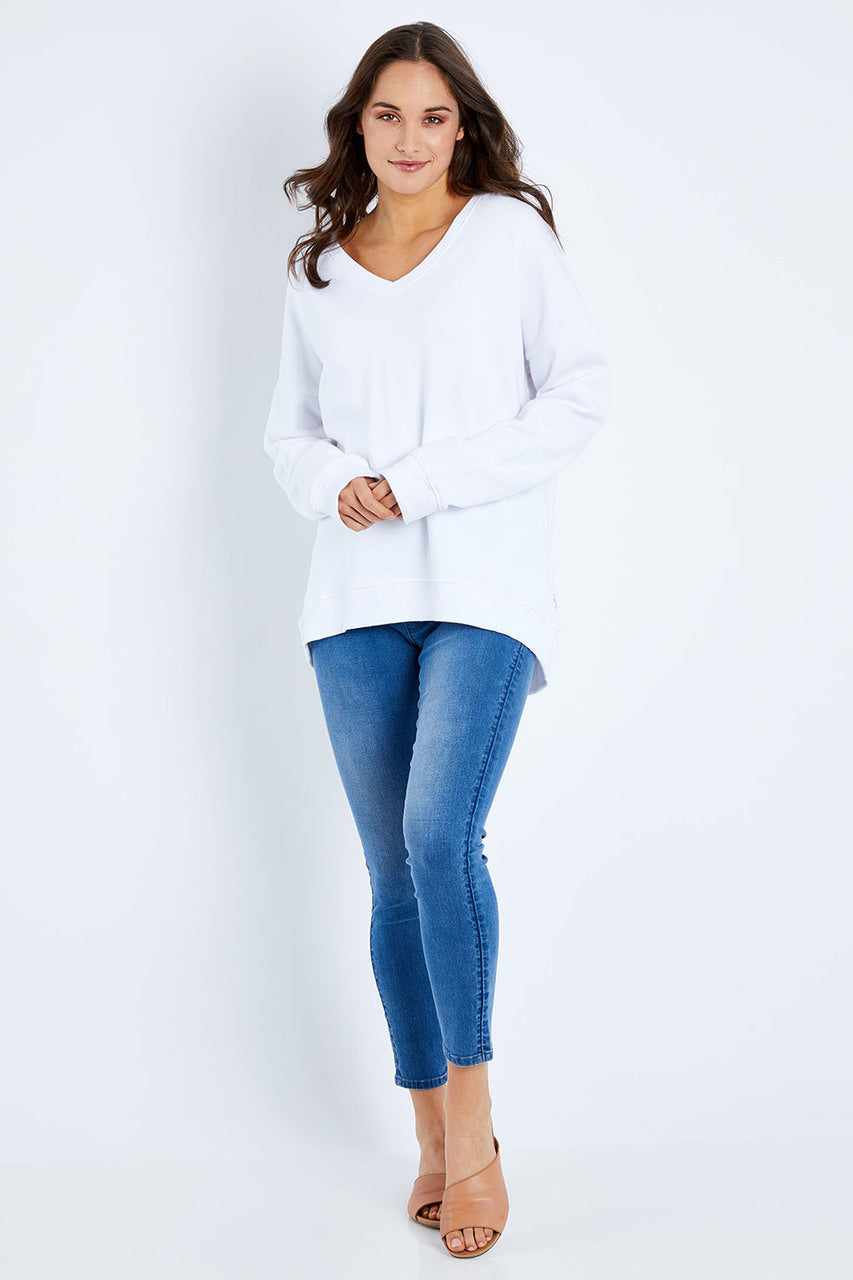Pambula Vee Neck Crew in White Pambula Vee Neck Crew in White