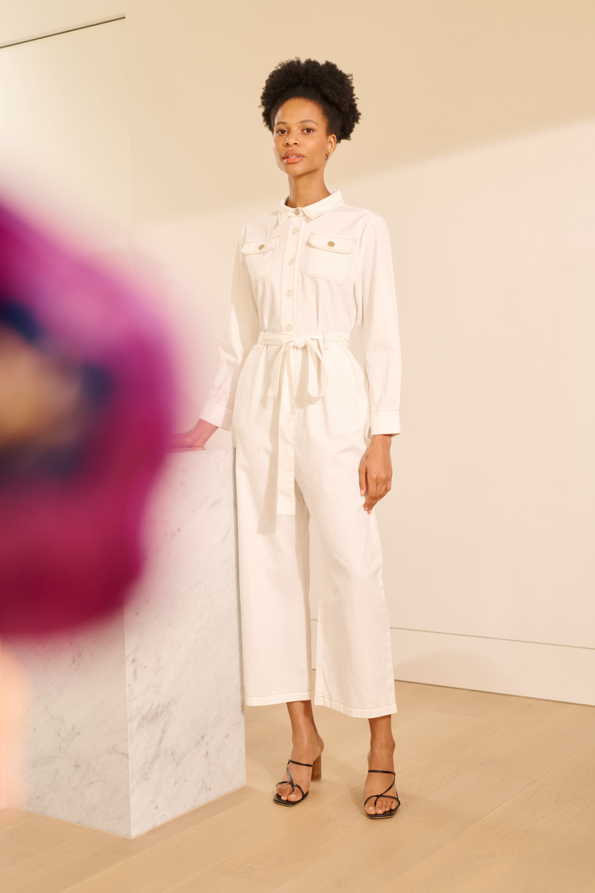 Aviator Jumpsuit in White Denim Aviator Jumpsuit in White Denim