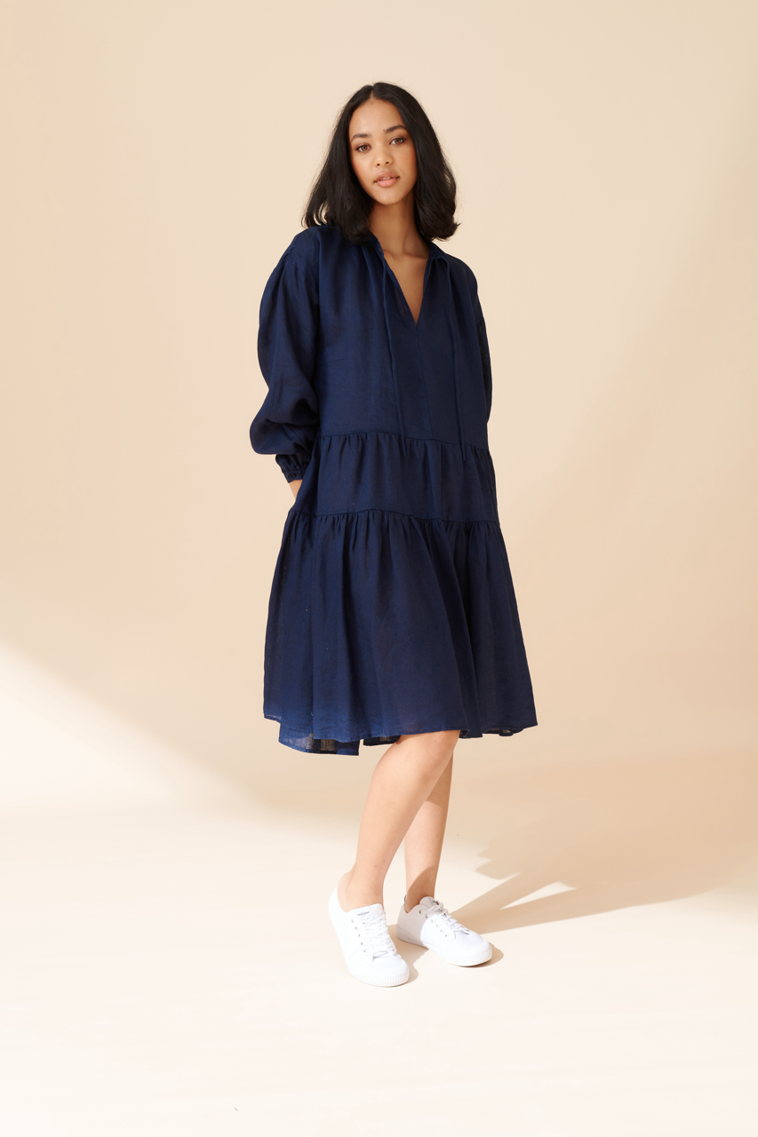 Amelia Linen Dress in Navy Amelia Linen Dress in Navy