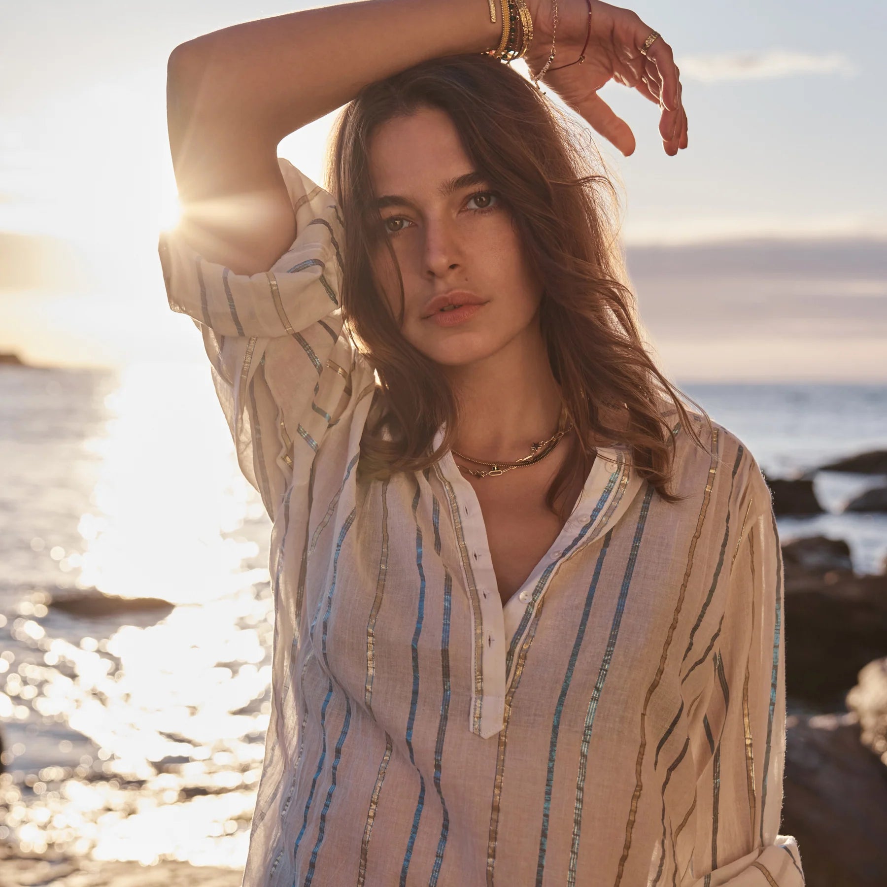 Amelie Blouse in Blue/Gold Stripe Amelie Blouse in Blue/Gold Stripe