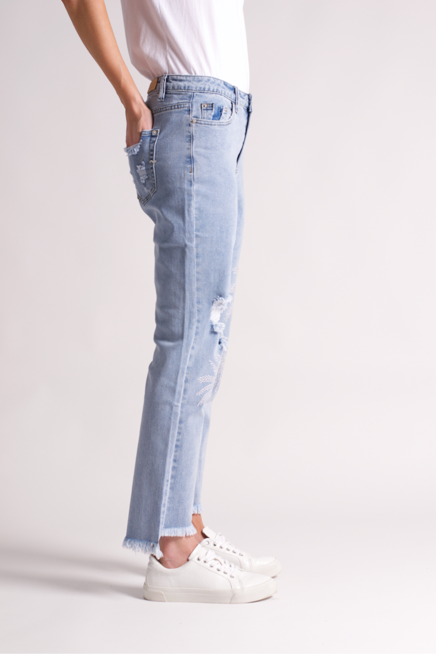 Bianco Jeans Jolly Jeans With Palm Trees Womens Clothing new arrivals lightweight studs fashion denim Secret Girl Stuff