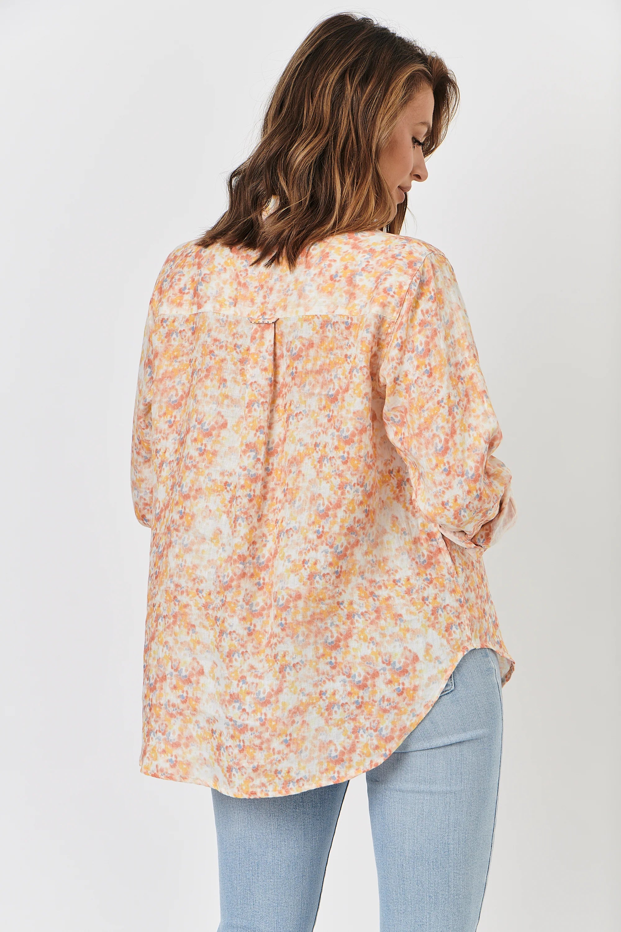 Linen Boyfriend Shirt in Apricot Floral Linen Boyfriend Shirt in Apricot Floral