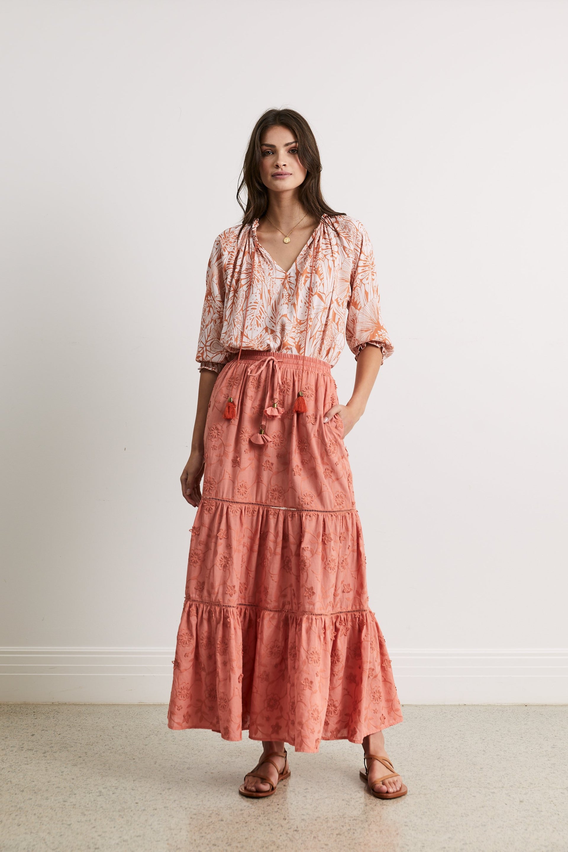 Tabitha Tiered Maxi Skirt in Terracotta Tabitha Tiered Maxi Skirt in Terracotta