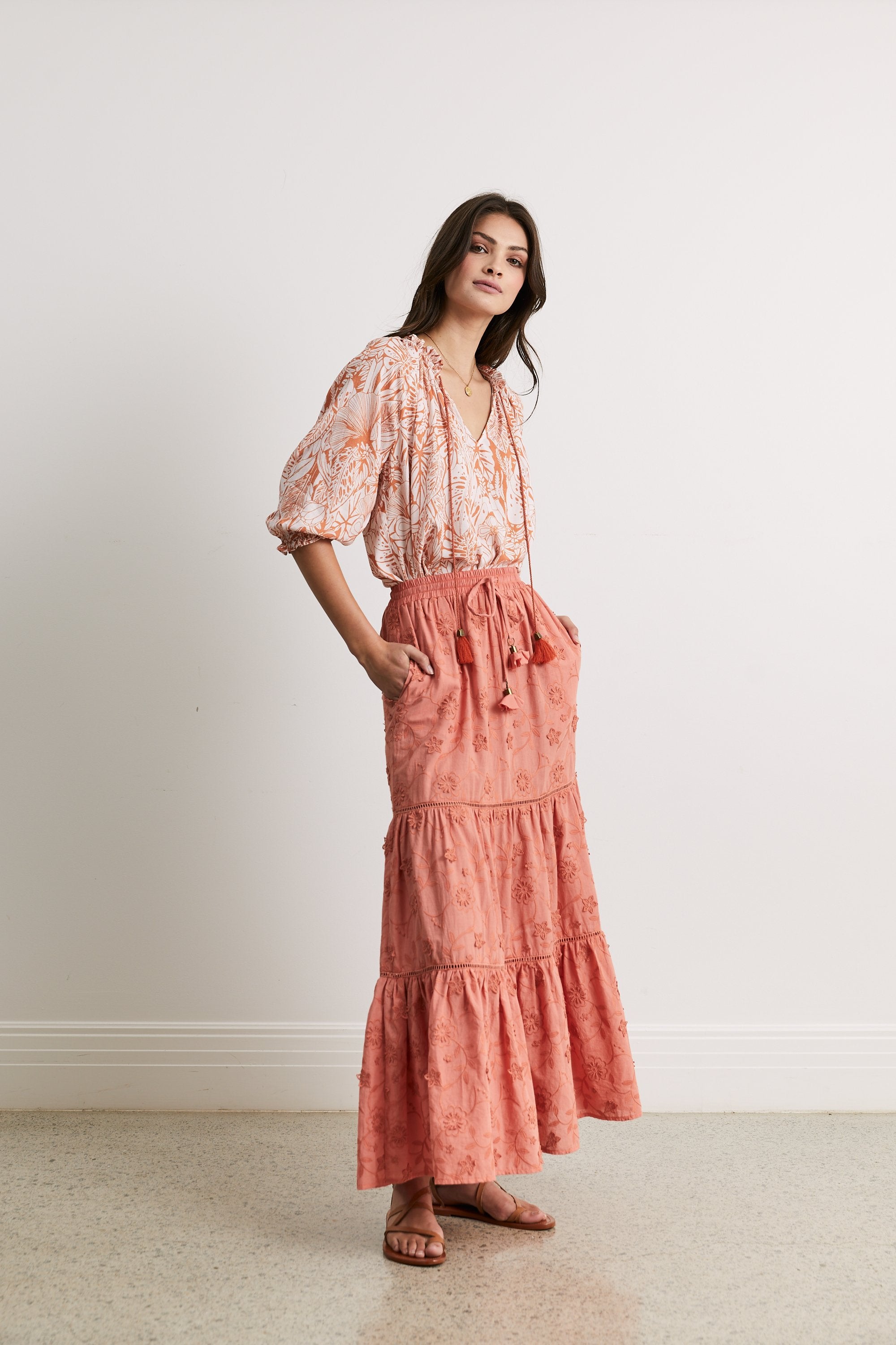 Tabitha Tiered Maxi Skirt in Terracotta Tabitha Tiered Maxi Skirt in Terracotta