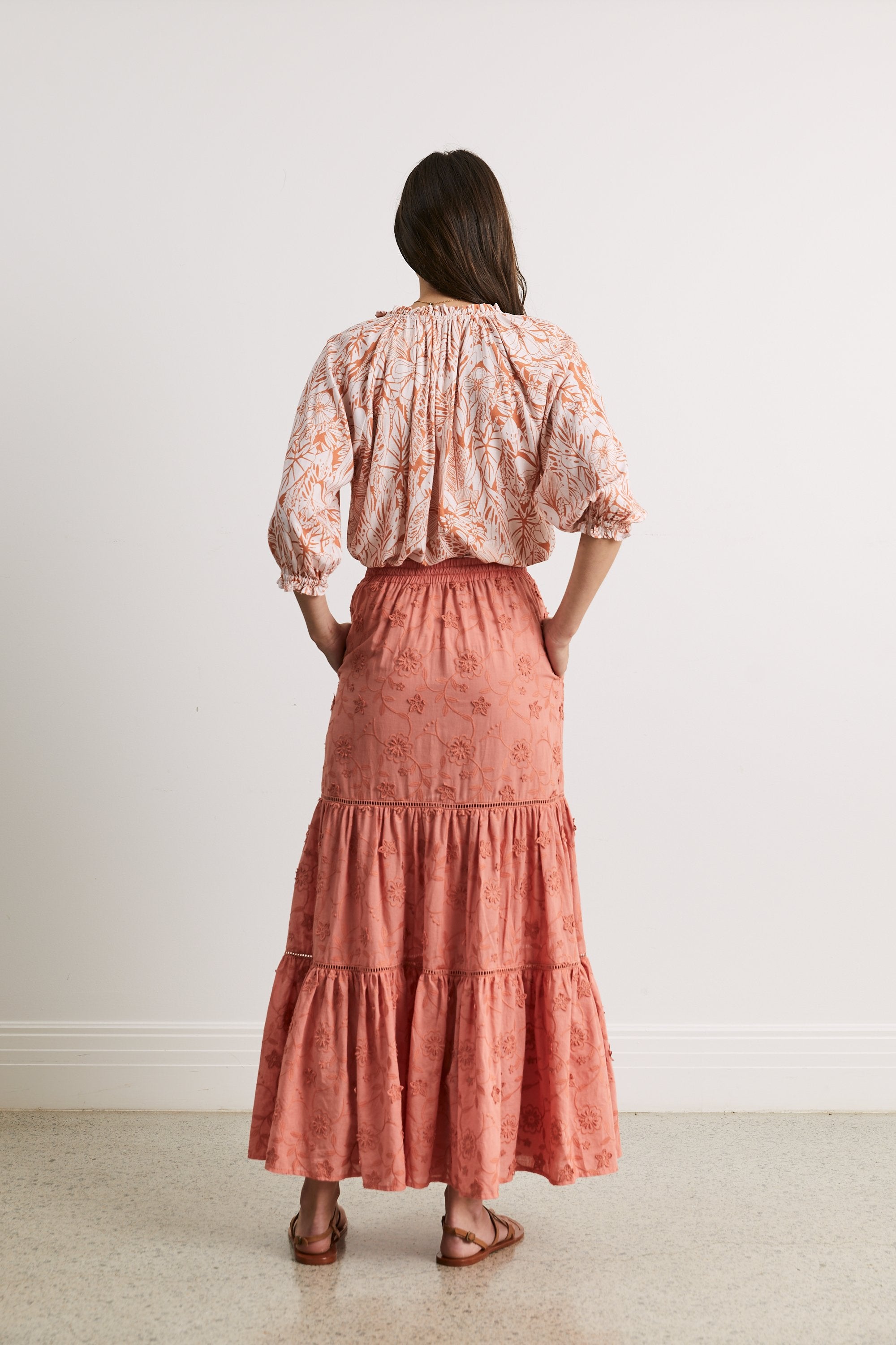 Tabitha Tiered Maxi Skirt in Terracotta Tabitha Tiered Maxi Skirt in Terracotta