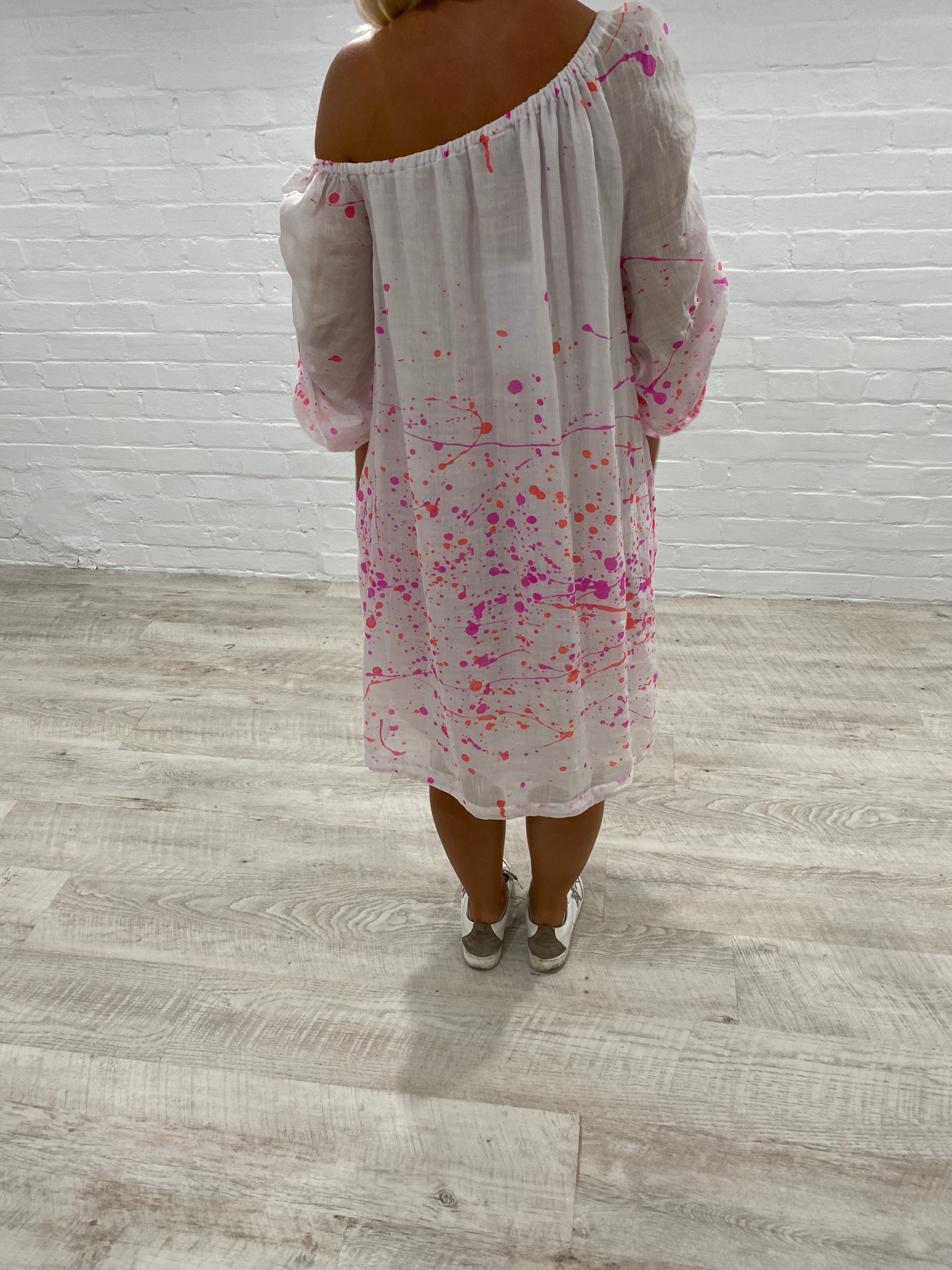 Bright Splash Print Off The Shoulder Dress Bright Splash Print Off The Shoulder Dress