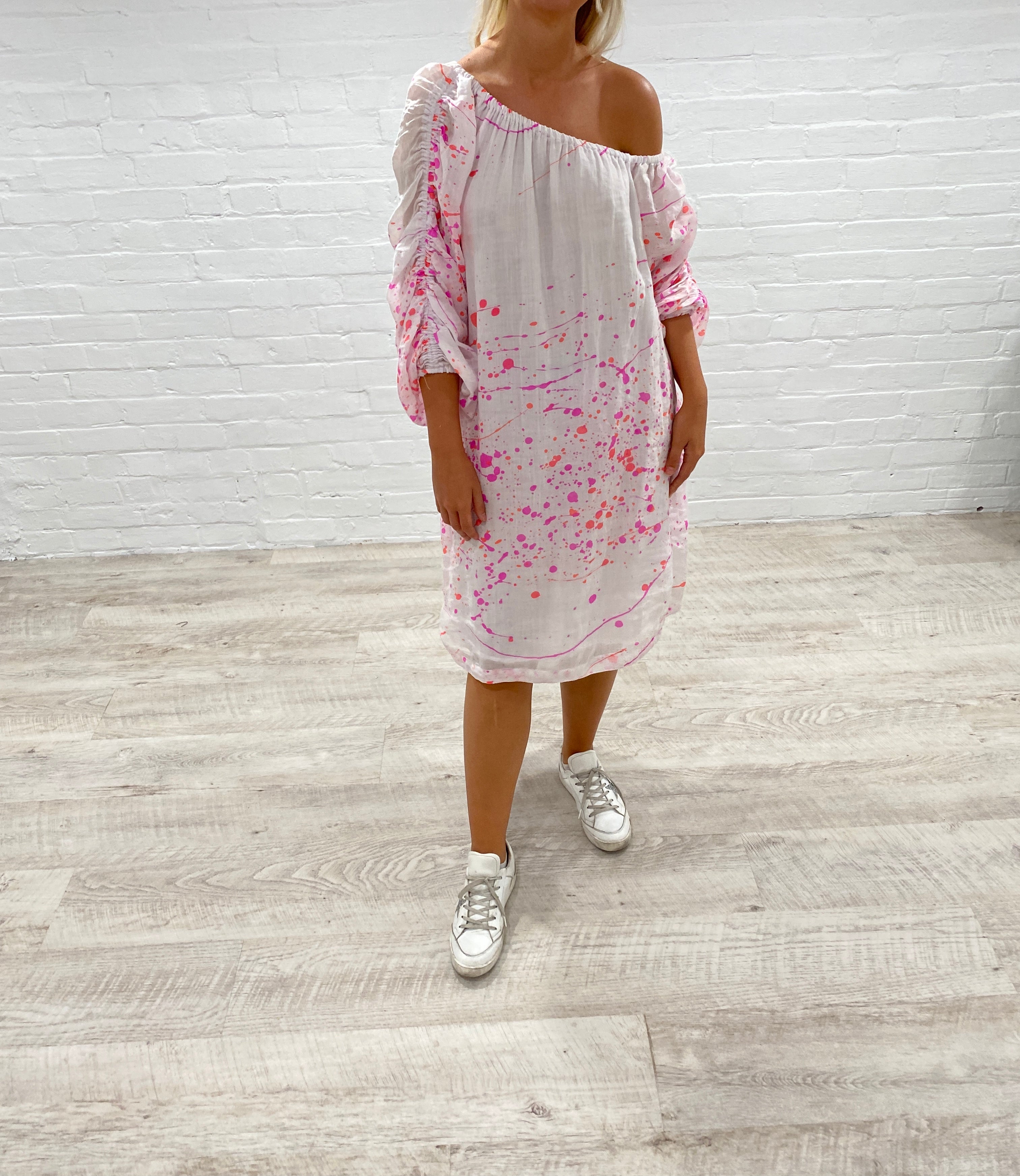 Bright Splash Print Off The Shoulder Dress Bright Splash Print Off The Shoulder Dress