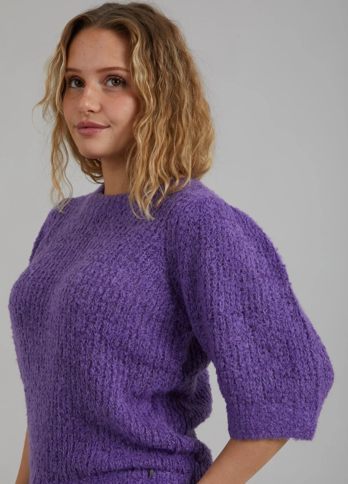 Knit with Puff Sleeves in Warm Purple Knit with Puff Sleeves in Warm Purple