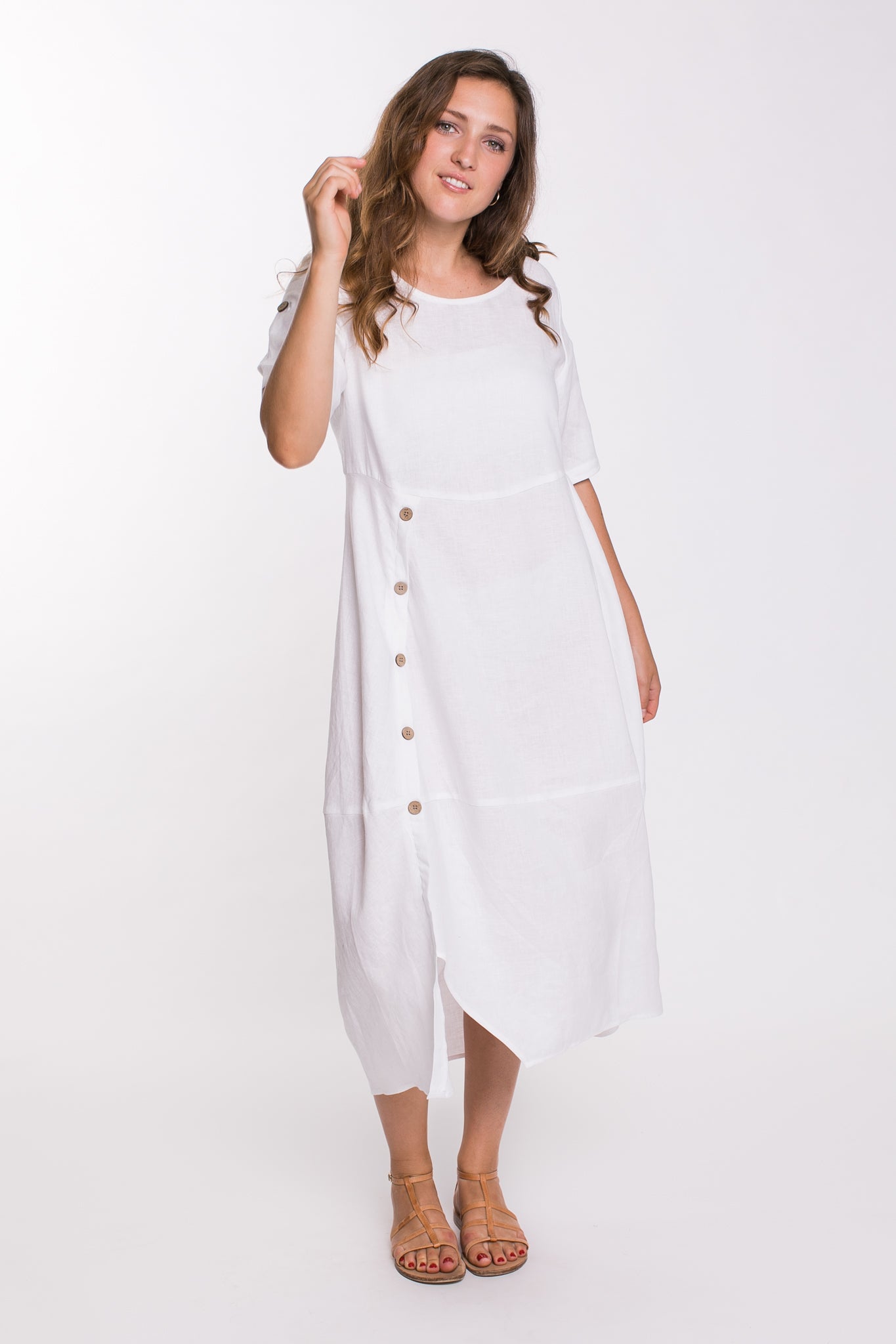 GA44 Buttoned Panel Dress in White