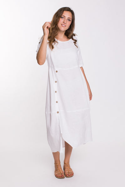 GA44 Buttoned Panel Dress in White