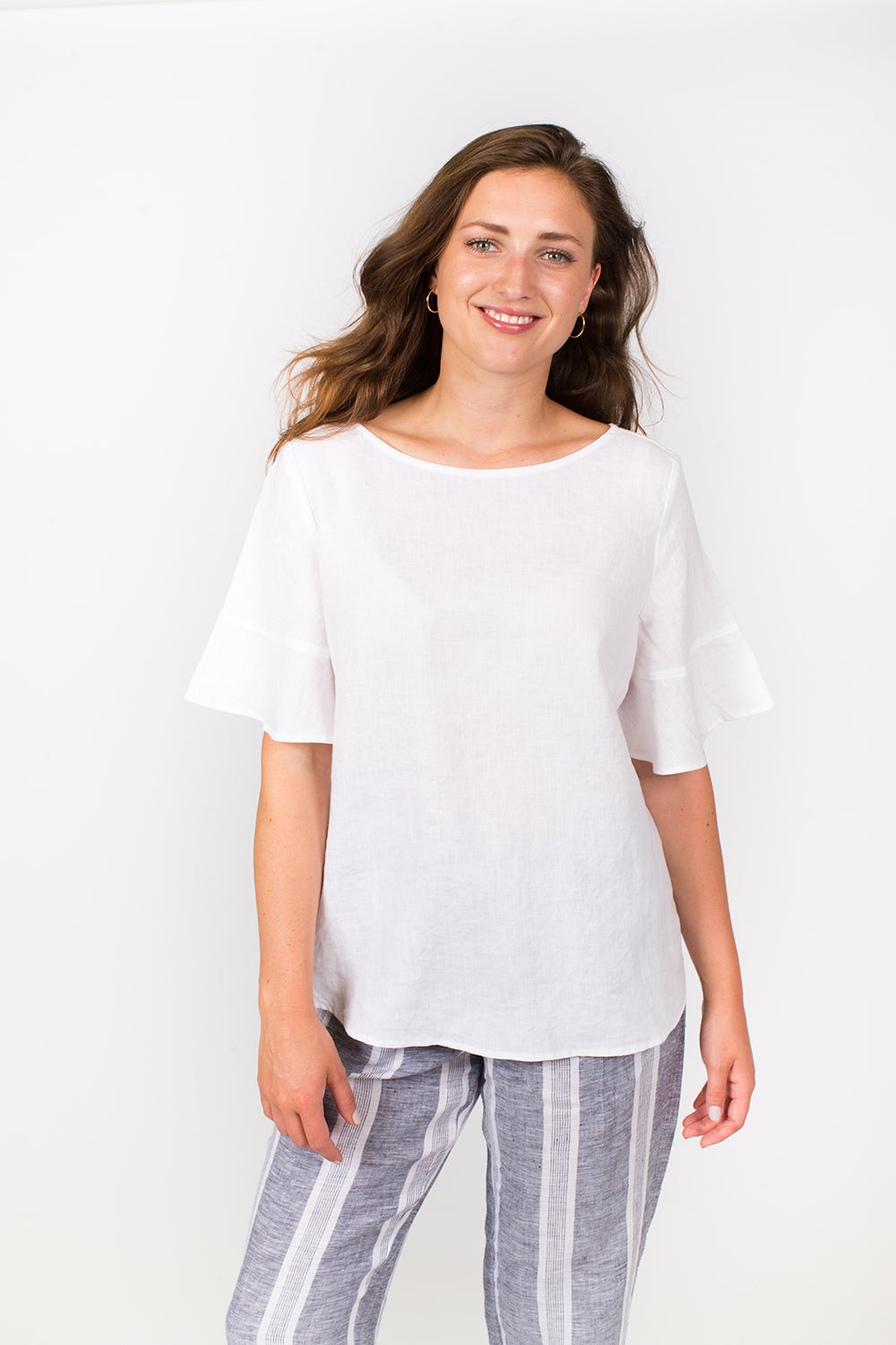 GA220 Frill Sleeve Top in White GA220 Frill Sleeve Top in White