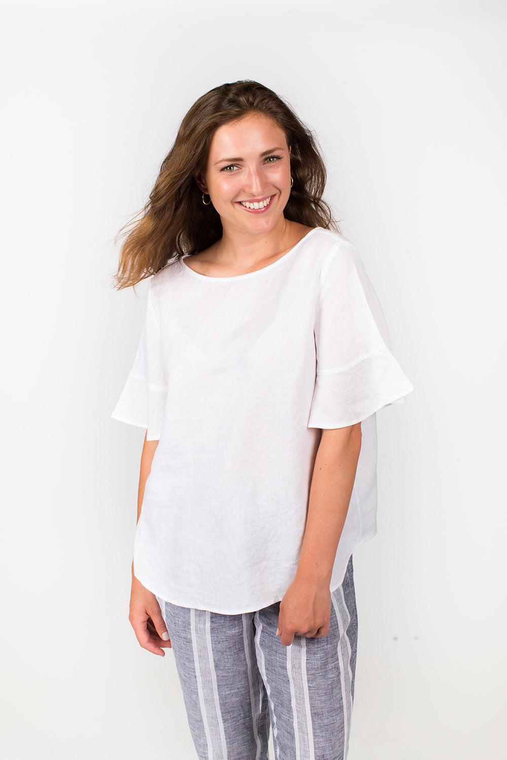 GA220 Frill Sleeve Top in White GA220 Frill Sleeve Top in White