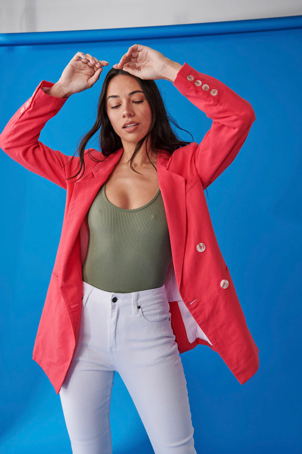 KIREINA Rita Jacket in Bright Pink Womens Clothing new arrivals blazer linen long line Secret Girl Stuff