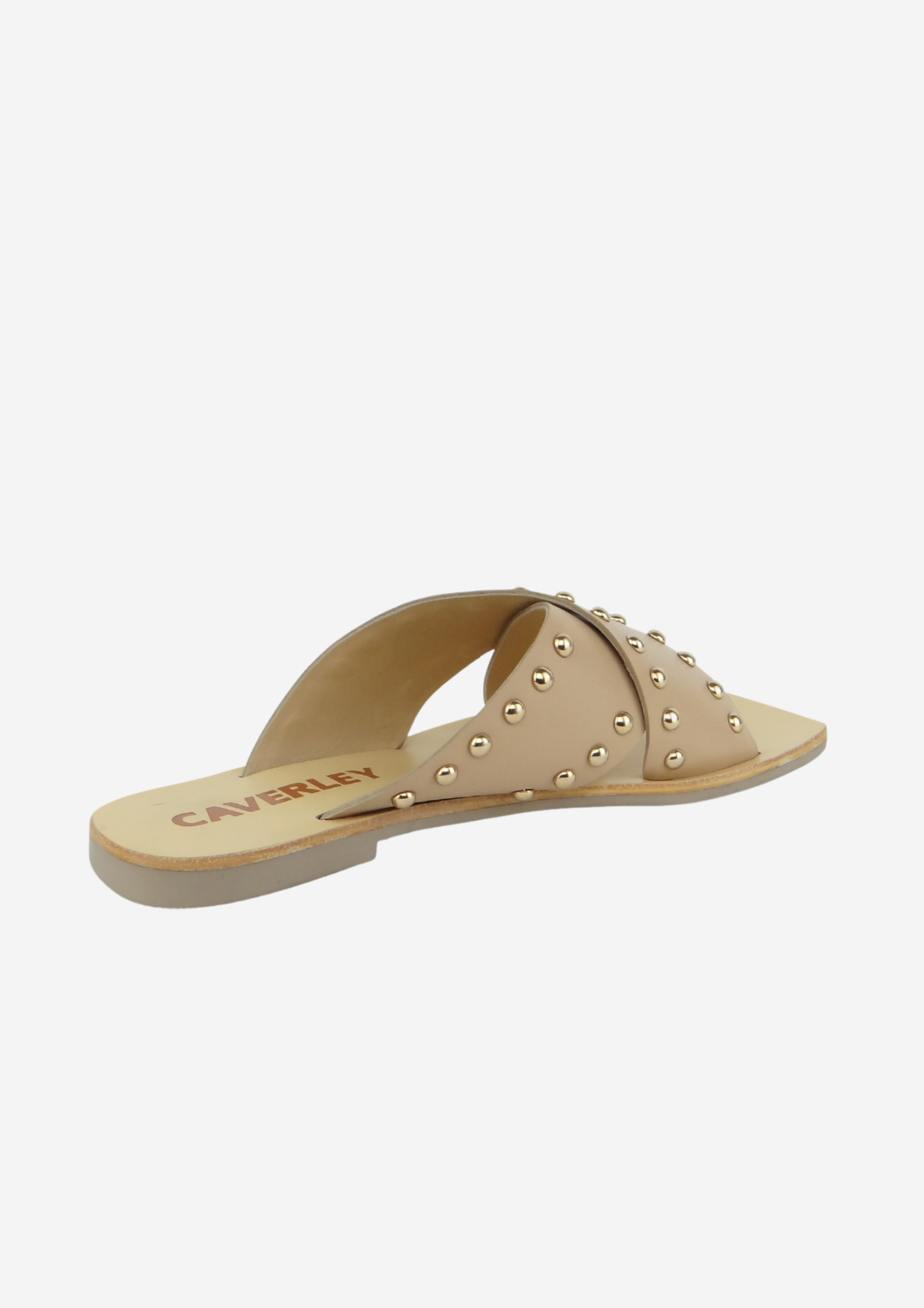 Caverley River Slide Studded Cross Band Leather Sandal- Tan
