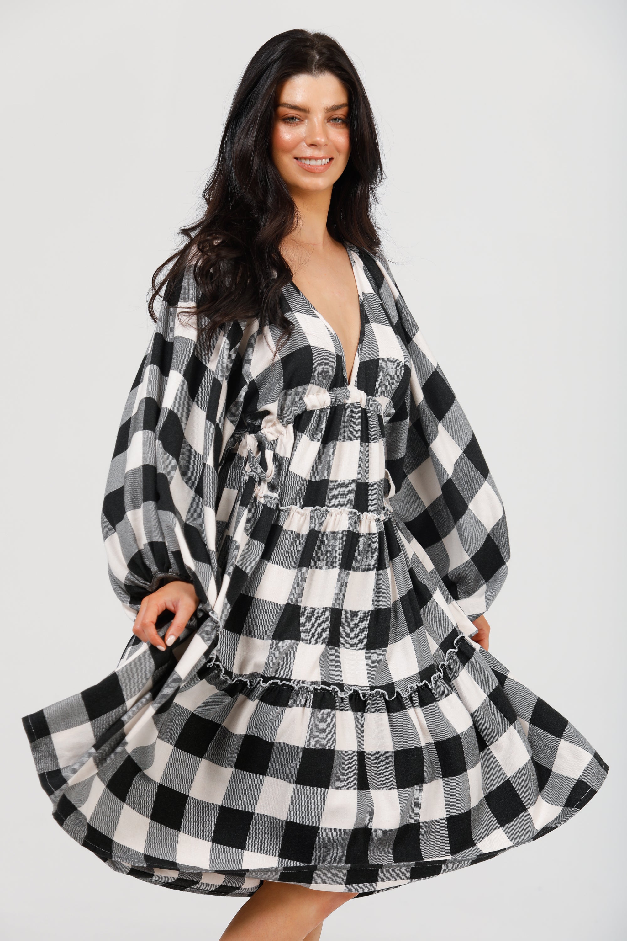 Wing and A Prayer Dress in Black + White Check Wing and A Prayer Dress in Black + White Check