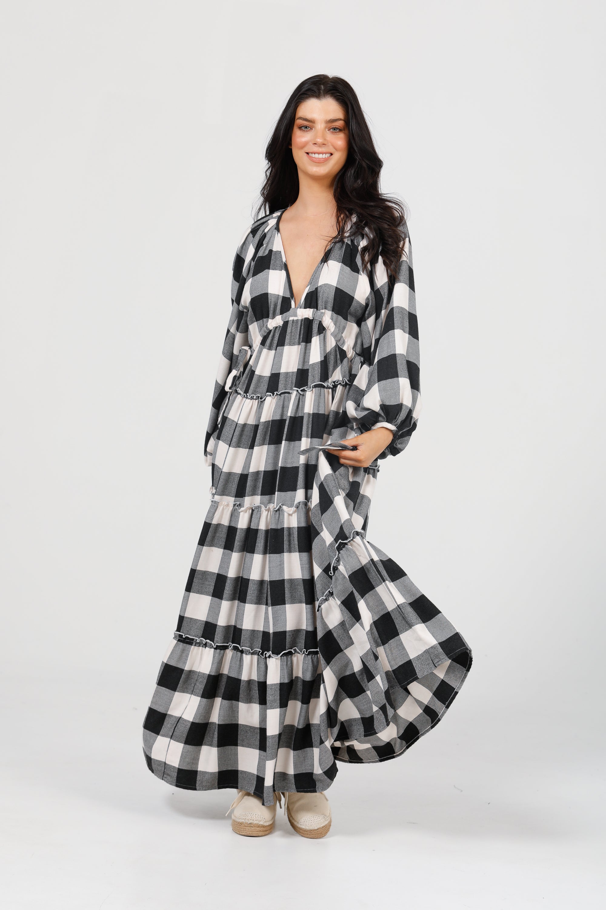 Wing and A Prayer Dress in Black + White Check Wing and A Prayer Dress in Black + White Check
