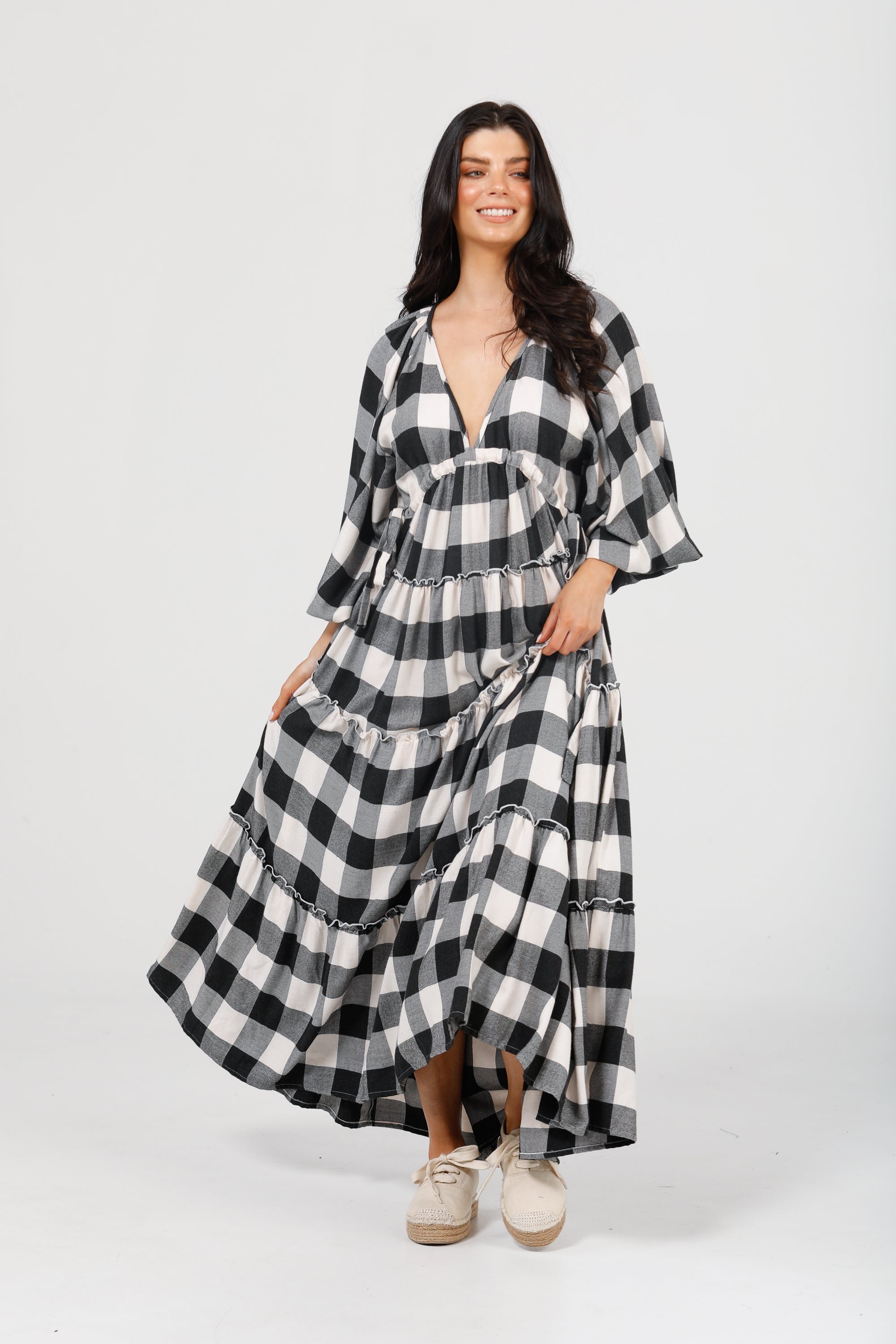 Wing and A Prayer Maxi Dress in Black + White Check Wing and A Prayer Maxi Dress in Black + White Check