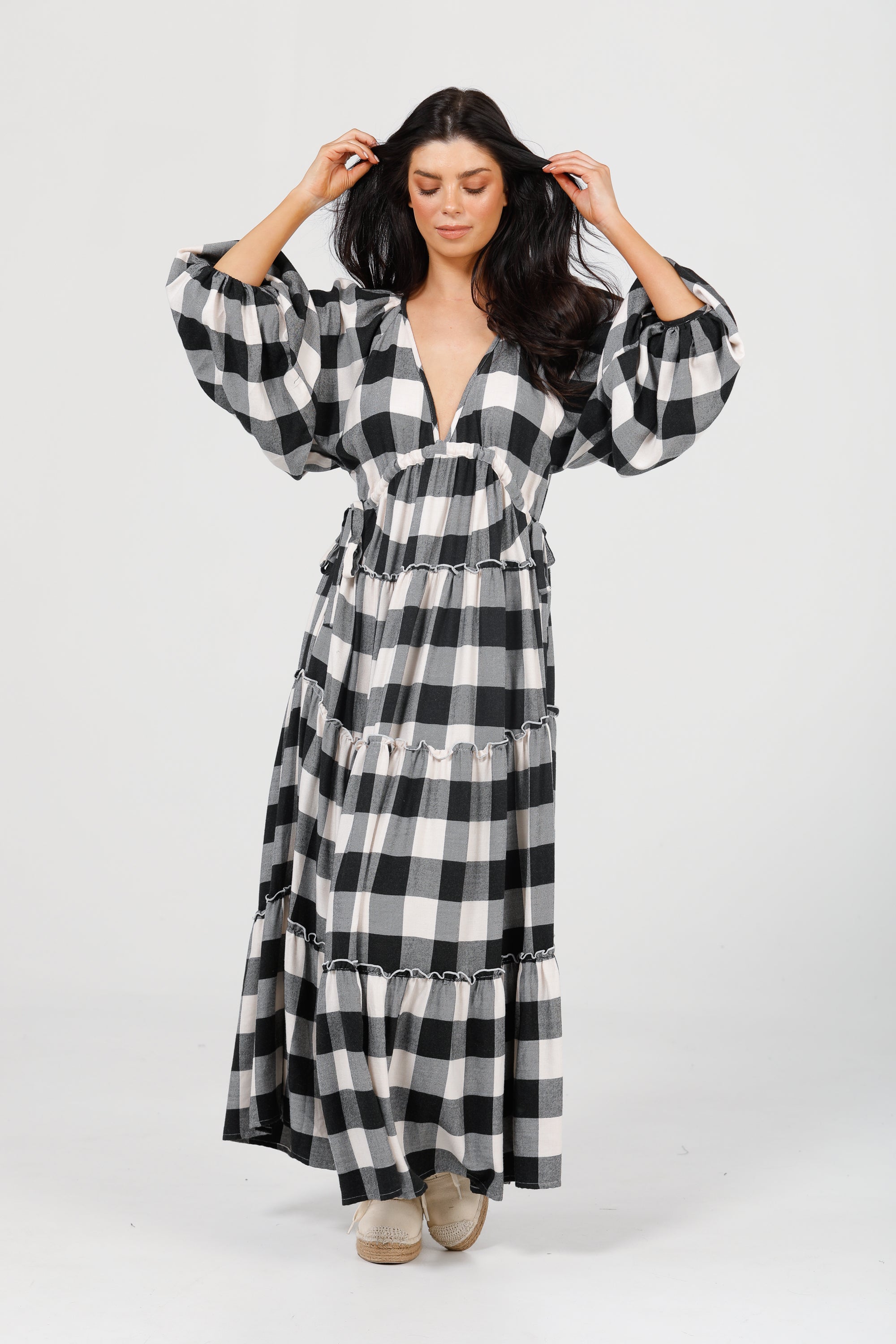 Wing and A Prayer Dress in Black + White Check Wing and A Prayer Dress in Black + White Check