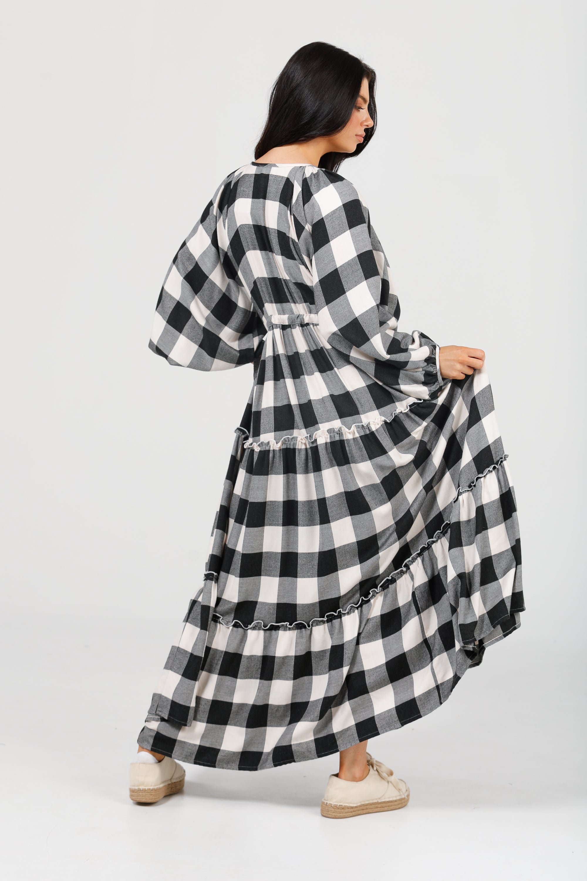 Wing and A Prayer Maxi Dress in Black + White Check Wing and A Prayer Maxi Dress in Black + White Check