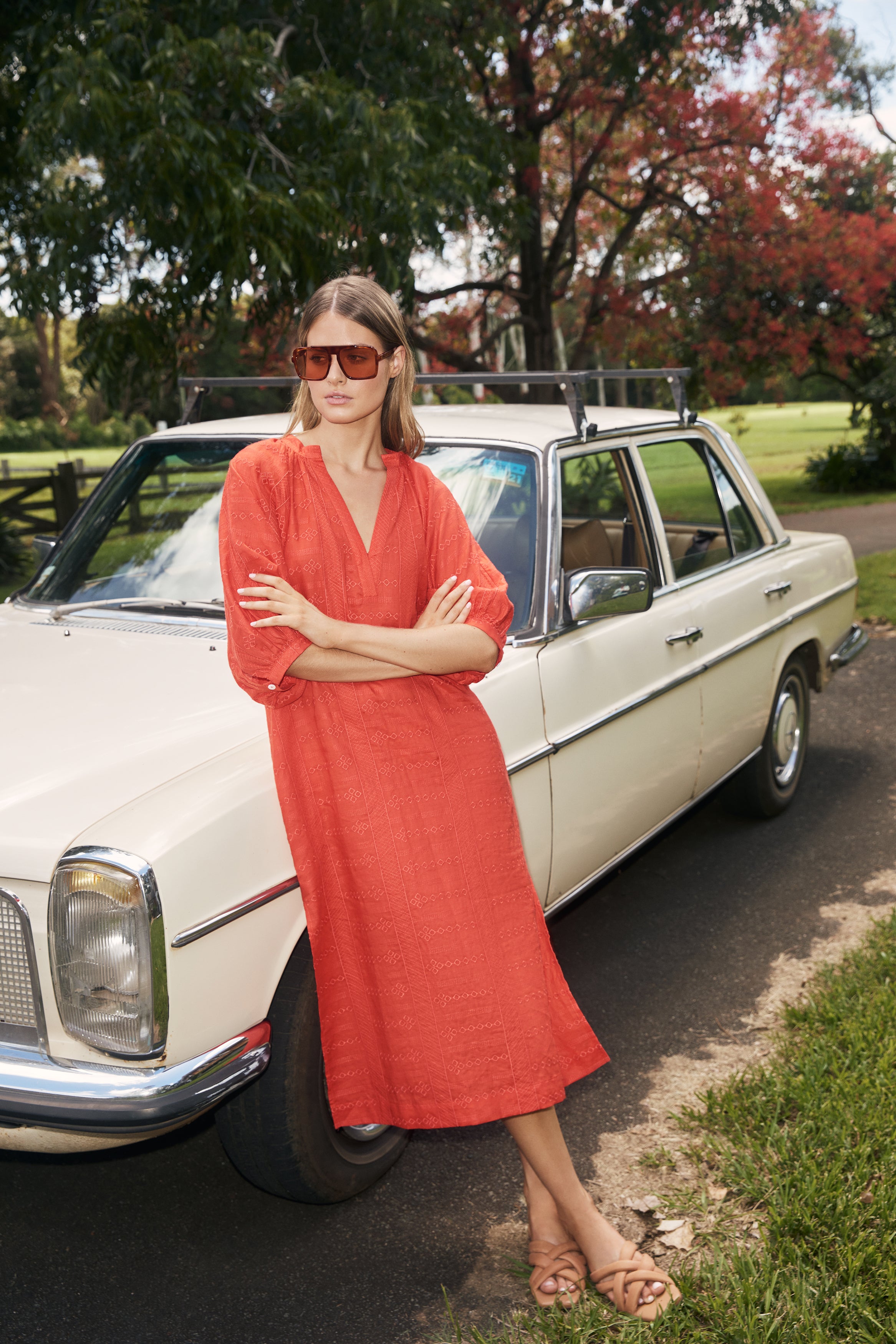 Motto Dress in Flame Embroidery Motto Dress in Flame Embroidery